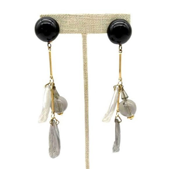 West Germany Clip On Dangle Earrings Lucite Art Glass Vintage - Picture 1 of 12